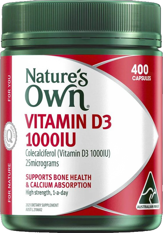 Vitamin D 1000IU D3 Capsules For Bone Health + Immunity